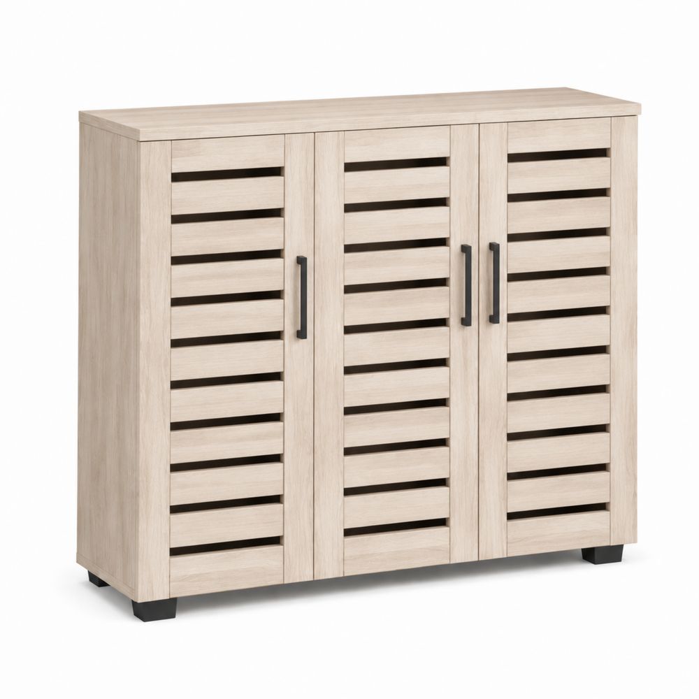 Armario Zapatero de Madera con Puertas de Listones de Madera Beige 102x120x33 cm