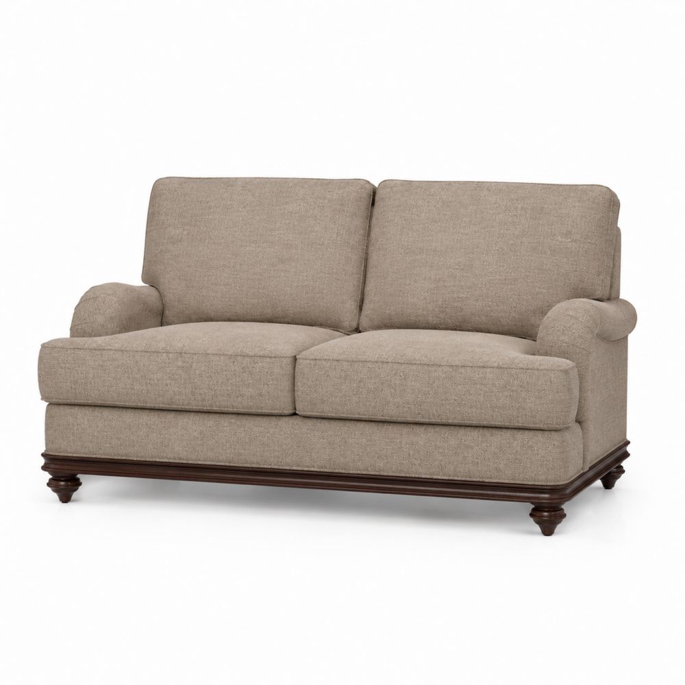 Sofá de 2 plazas beige con estructura de madera