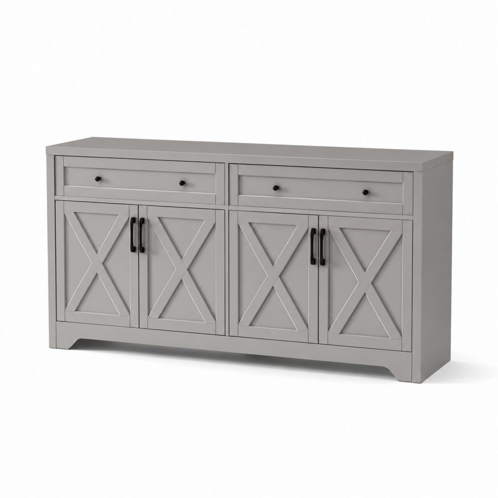 Aparador de Madera con Cajones y Puertas Gris 150x40x80 cm