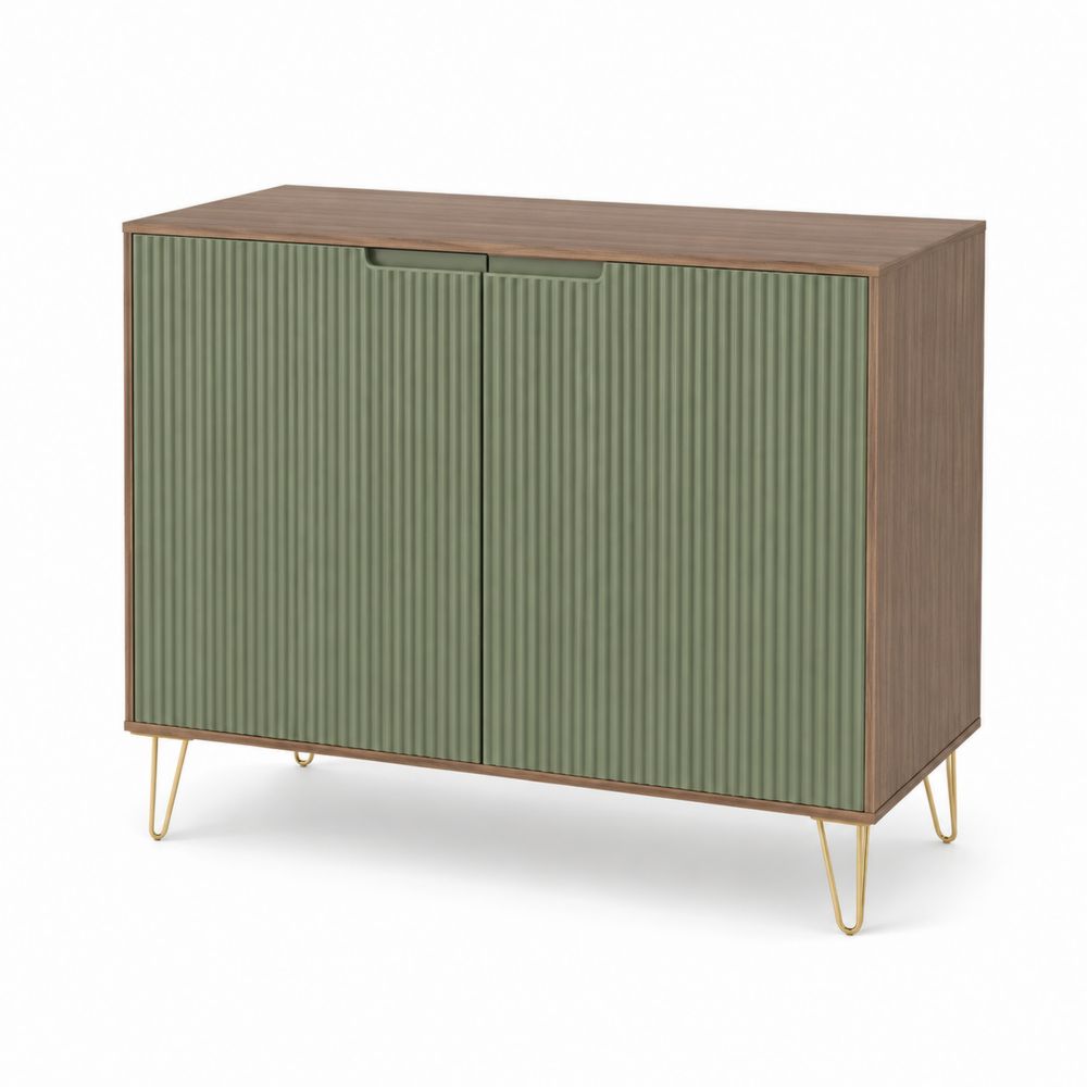 Aparador de madera con puertas acanaladas verde y marrón 80x100x40 cm
