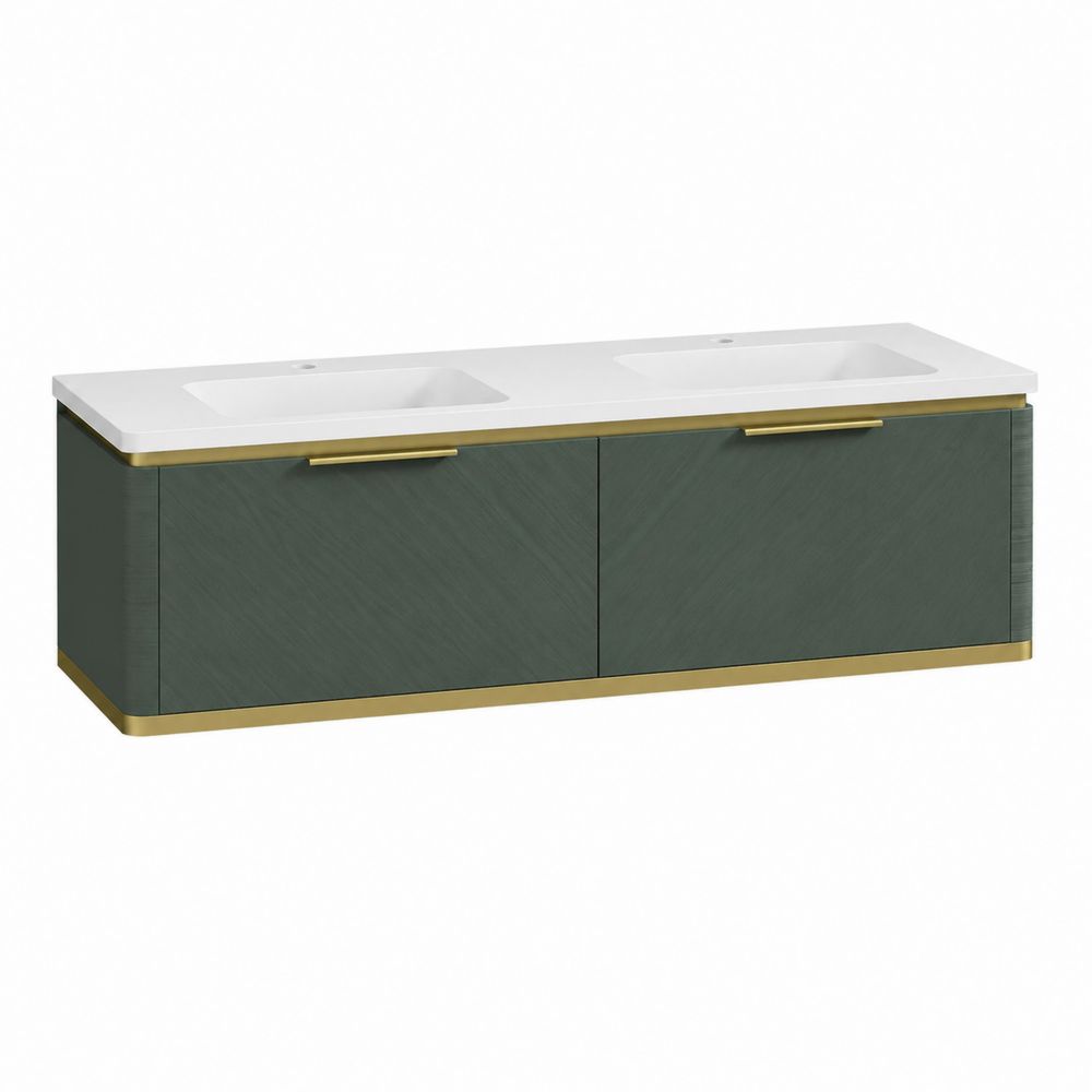 Mueble de lavabo doble verde y dorado 150x50x45 cm
