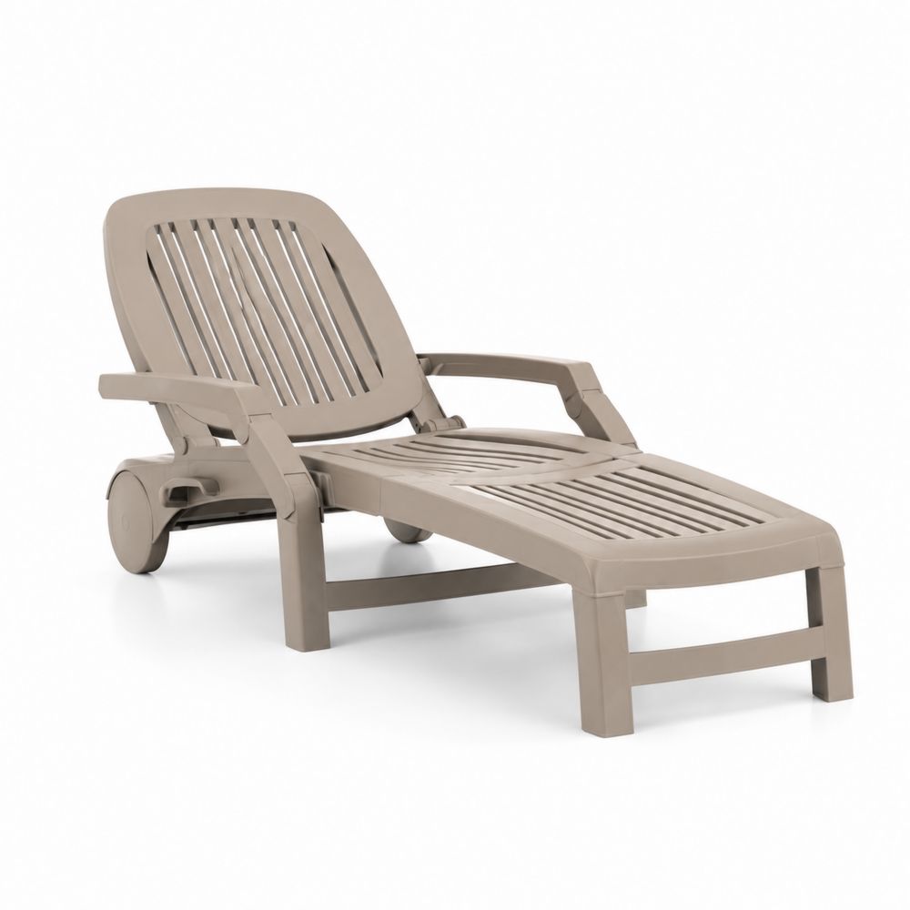 Tumbona de plástico ajustable con ruedas Beige