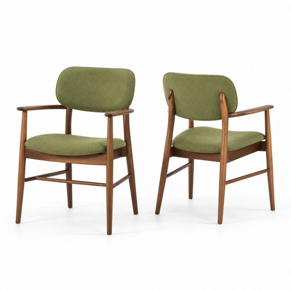 Set de 2 sillas con cojines de poliéster verde y estructura de madera maciza