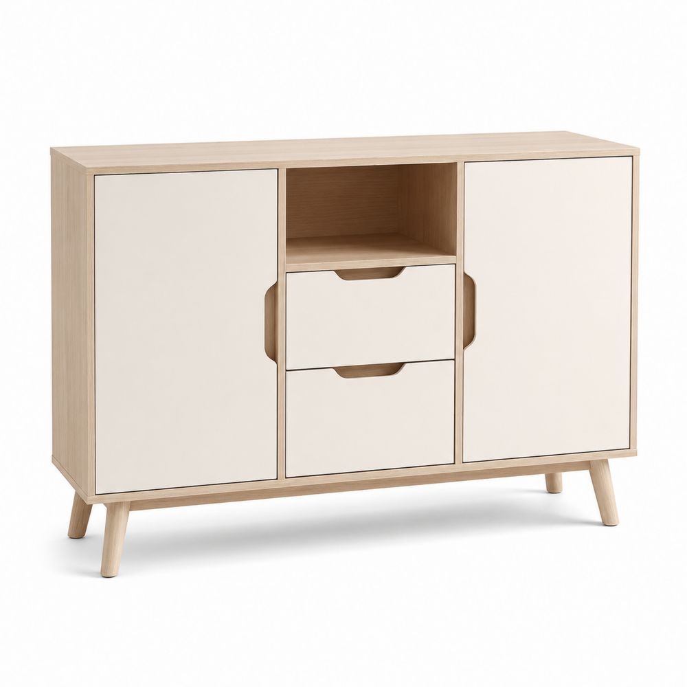Aparador de MDF y Melamina con Puertas y Cajones 110x85x35 cm Blanco y Roble