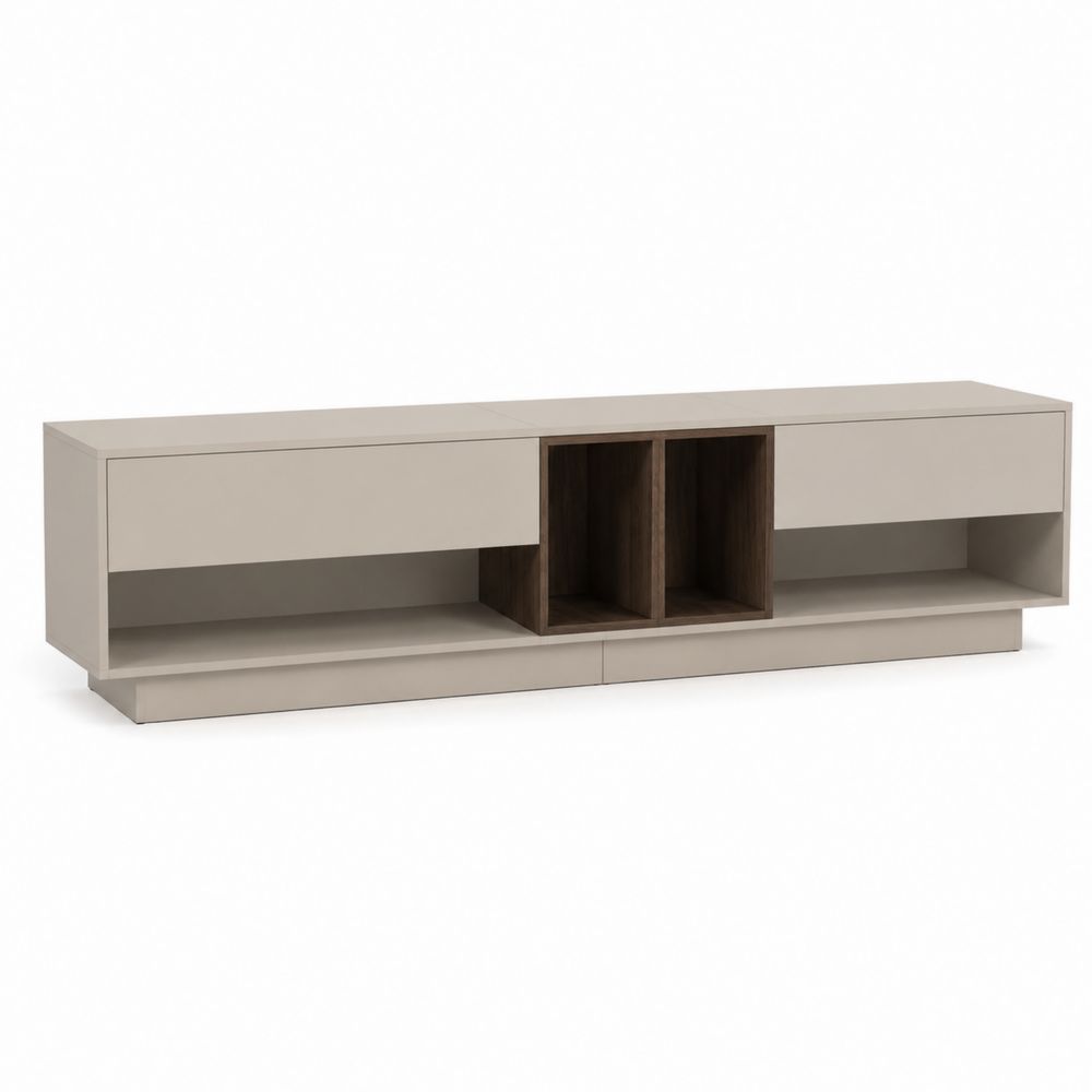 Mueble de TV de MDF con Chapa de Nogal 180x40x50 cm Beige/Nogal