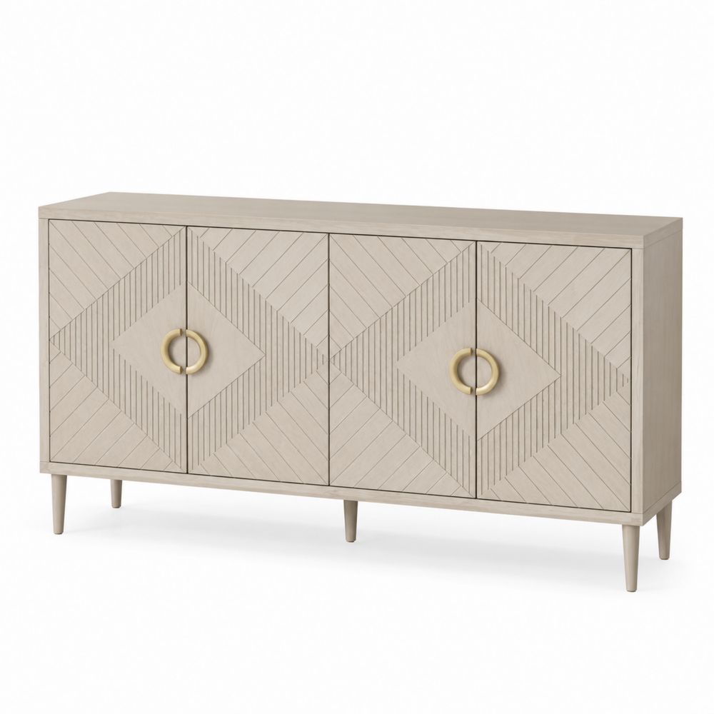 Aparador de Madera con Diseño Geométrico 150 cm Beige