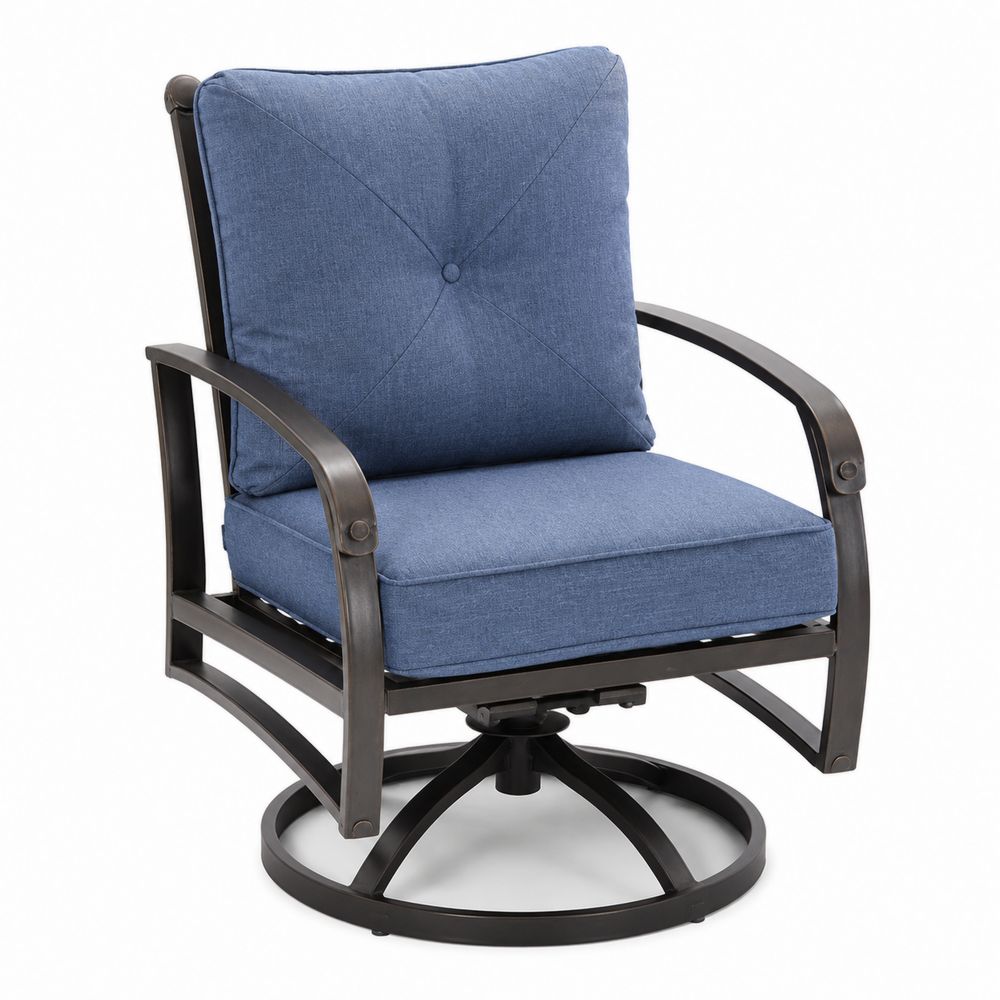 Sillón giratorio de metal con cojines azul