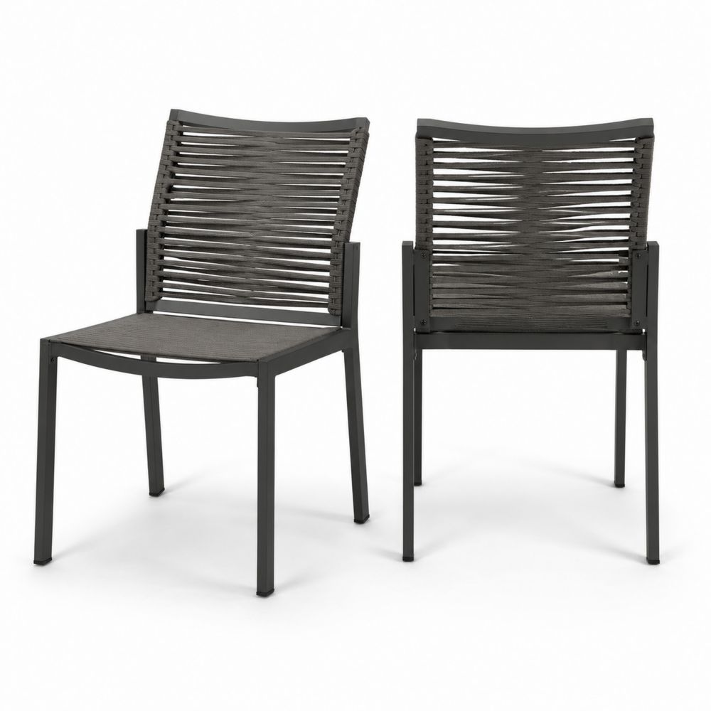 Conjunto de 2 sillas de aluminio con respaldo de cuerda gris oscuro