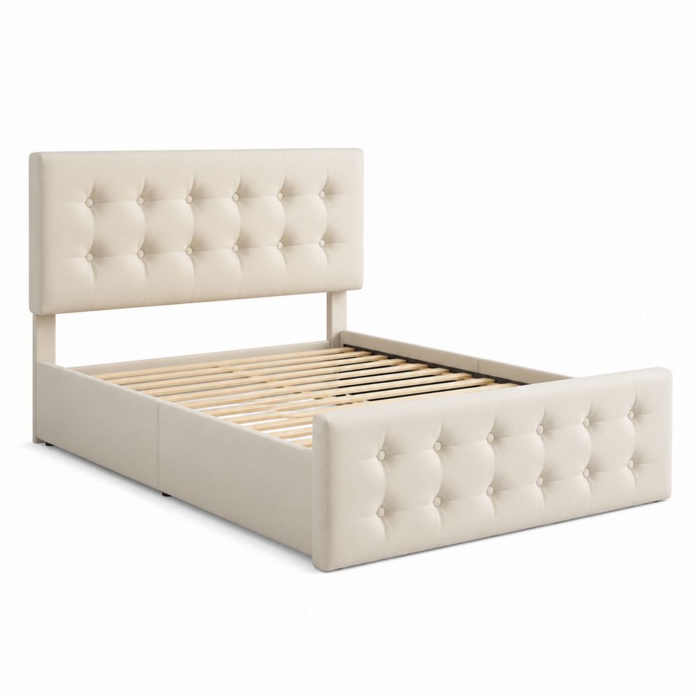 Cama tapizada de poliéster crema 160x200 cm