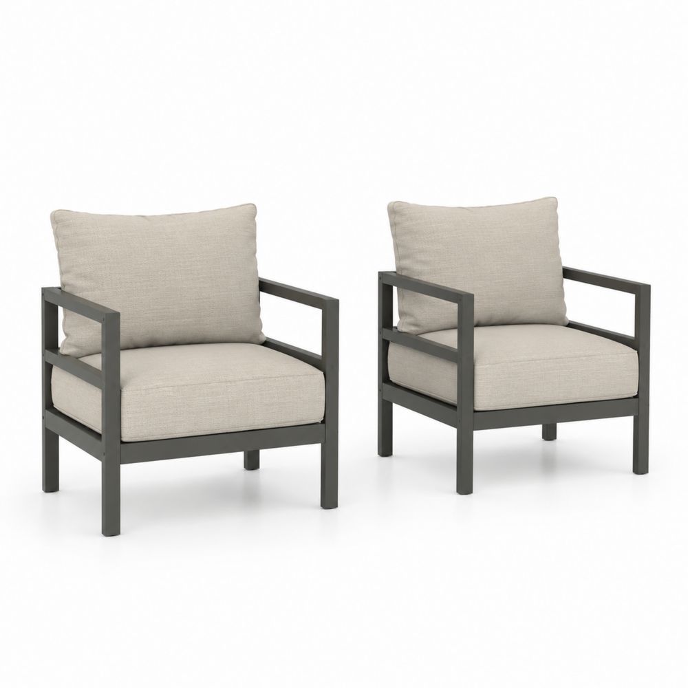 Conjunto de 2 sillones de exterior con cojines de aluminio y poliéster