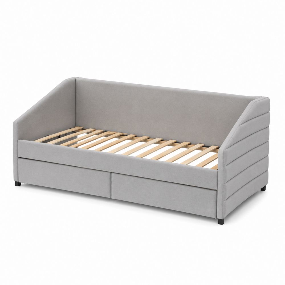 Diván de tela gris claro con cajones de almacenamiento 200x90 cm