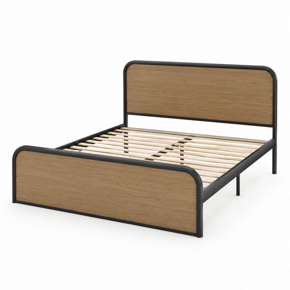 Cama de Metal y Madera 200x160 cm Marrón/Negro