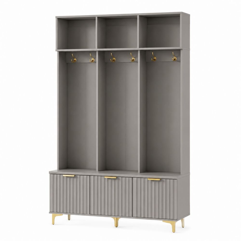 Perchero de MDF con Estantes y Ganchos Gris 180x120x40 cm