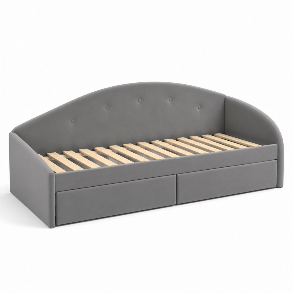 Diván de Madera con Tapizado de Poliéster Gris y Almacenamiento 200x90 cm
