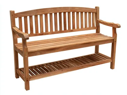 Bancos de jardín de madera con estante inferior 122x58x88 cm color teca para jardín - diseño funcional-Danaiaroom