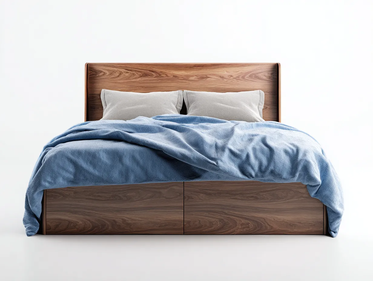 Camas dobles de madera con almacenamiento 205x168x110 cm nogal para dormitorio - diseño moderno-Danaiaroom