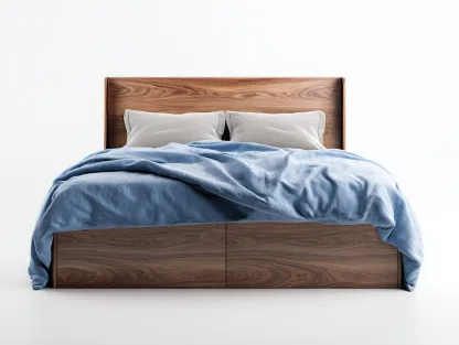 Camas dobles de madera con almacenamiento 205x168x110 cm nogal para dormitorio - diseño moderno-Danaiaroom