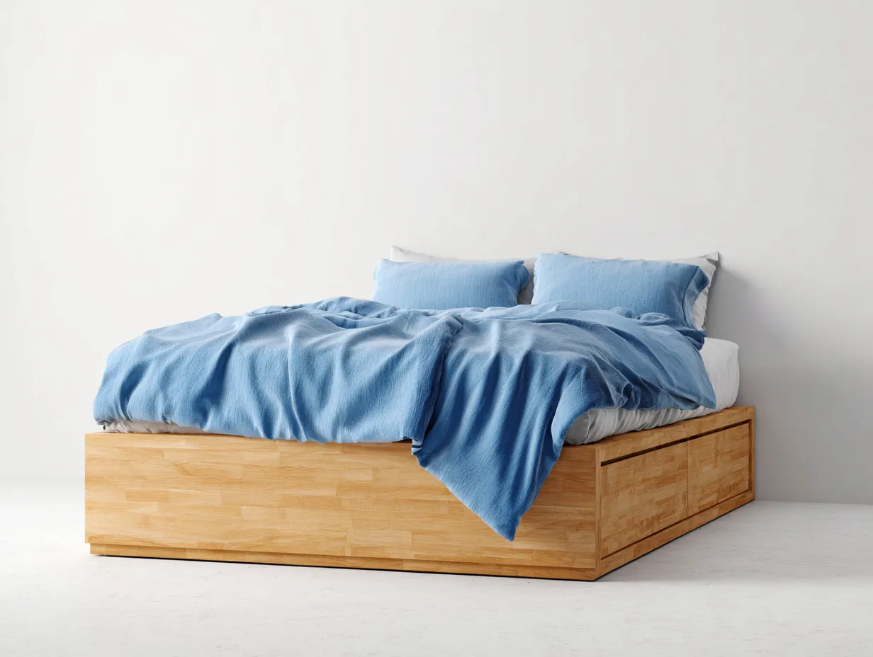 Camas dobles de madera con almacenamiento 202x162x42 cm roble claro para dormitorio - diseño minimalista-Danaiaroom
