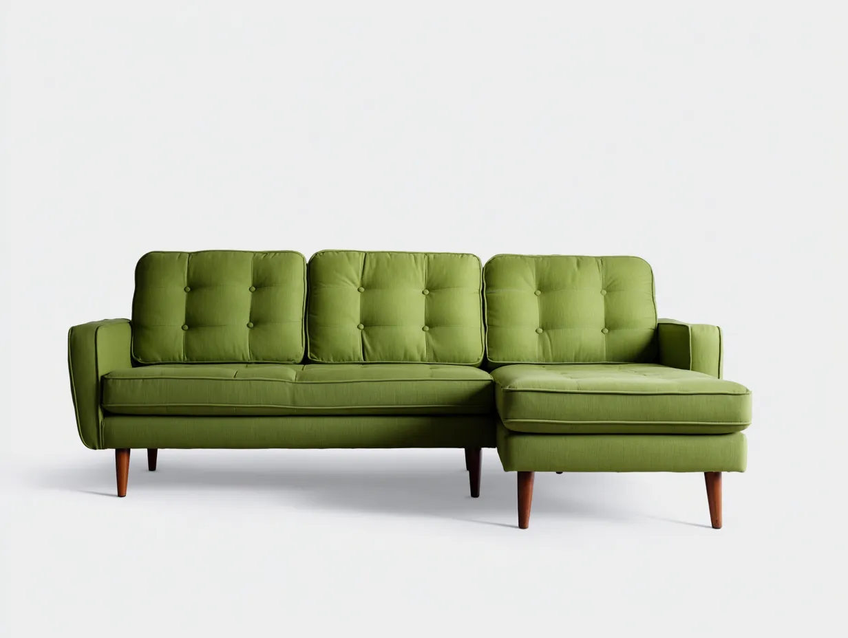 Sofá esquinero 238x150x84 cm - tapizado verde oliva y patas de madera - estilo retro-Vilinzihome