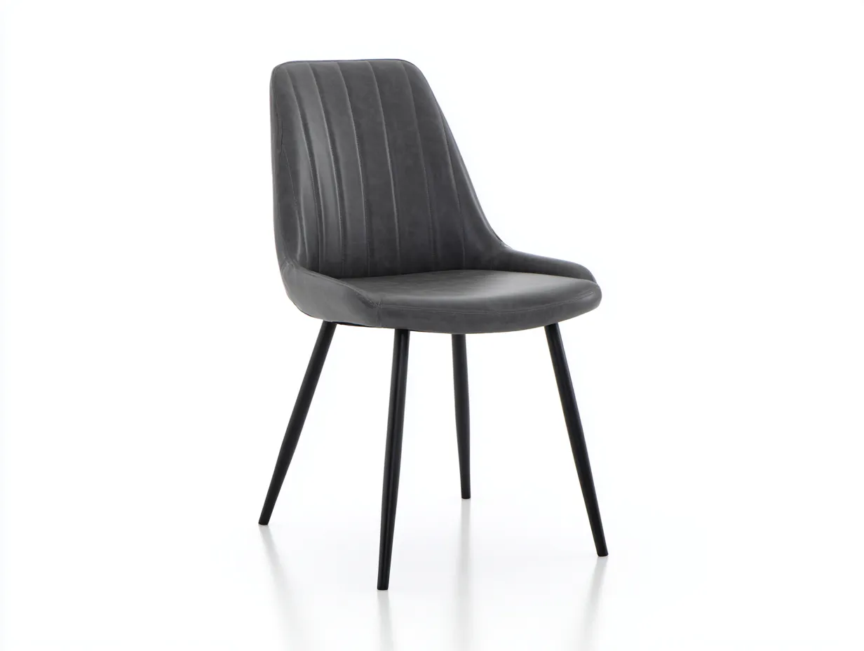Silla de comedor 49x58x86 cm - piel sintética - gris oscuro y negro - para comedor - con respaldo acolchado vertical-Vilinzihome