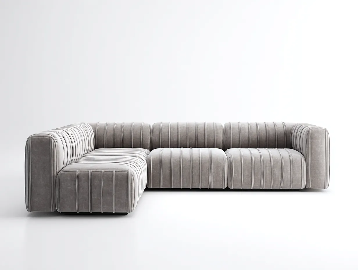 Sofá esquinero acanalado 302x172x70 cm - gris claro - diseño modular bajo para salón-Vilinzihome