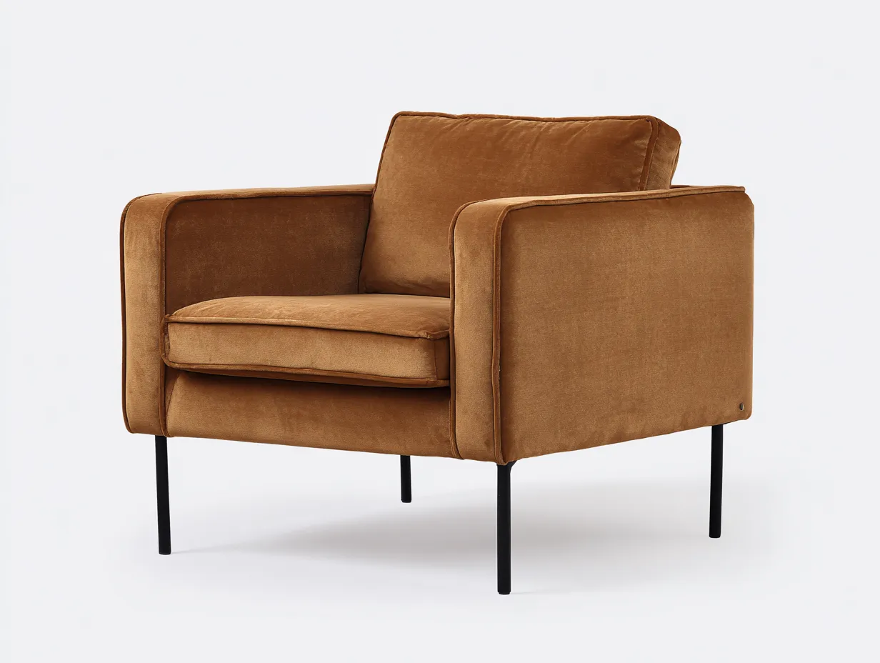 Sillón 88x84x82 cm - terciopelo camel - con patas negras elevadas - para salón-Vilinzihome