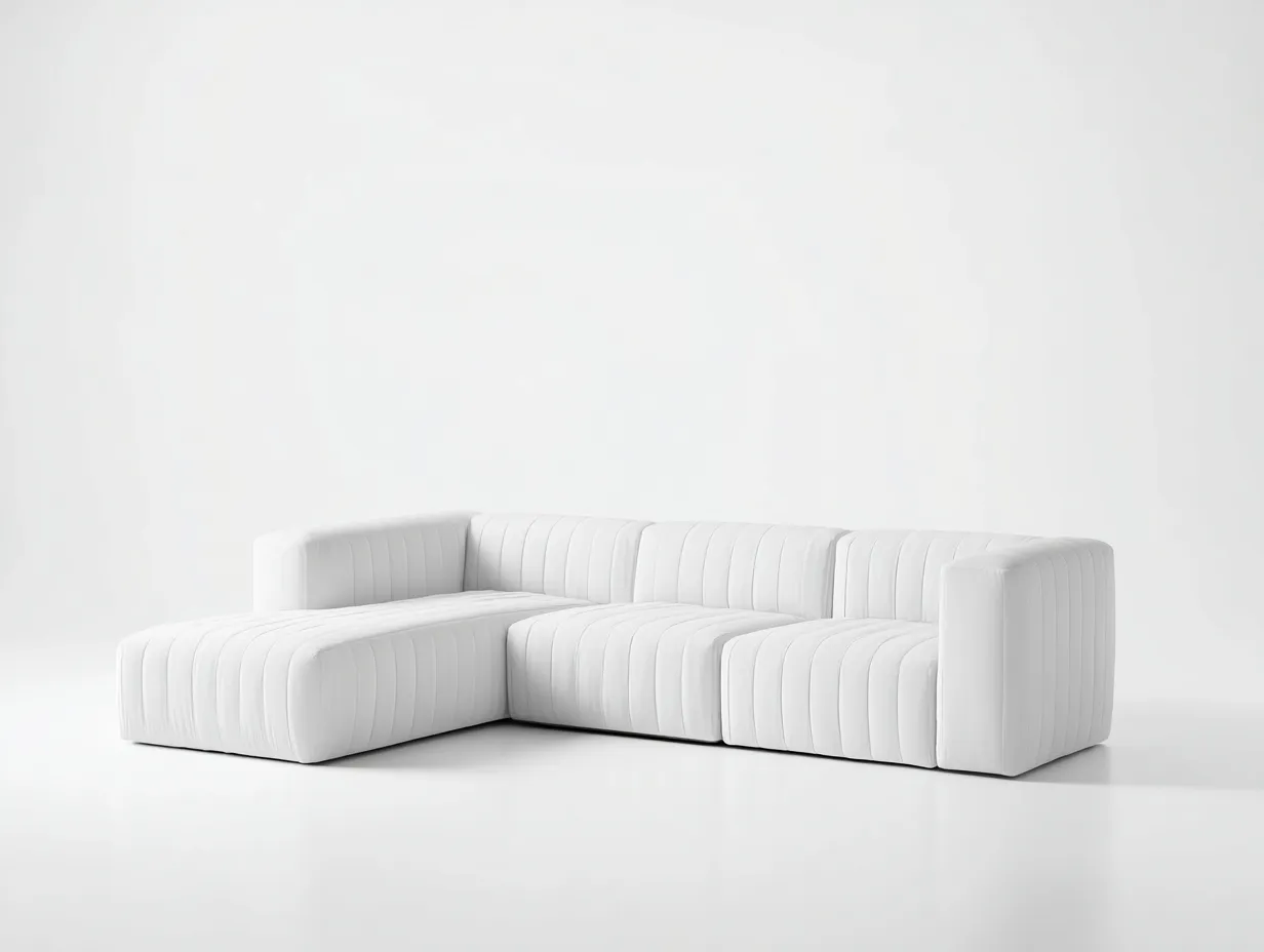 Sofá esquinero 286x170x71 cm - tapizado blanco - acolchado vertical de aspecto escultórico-Vilinzihome