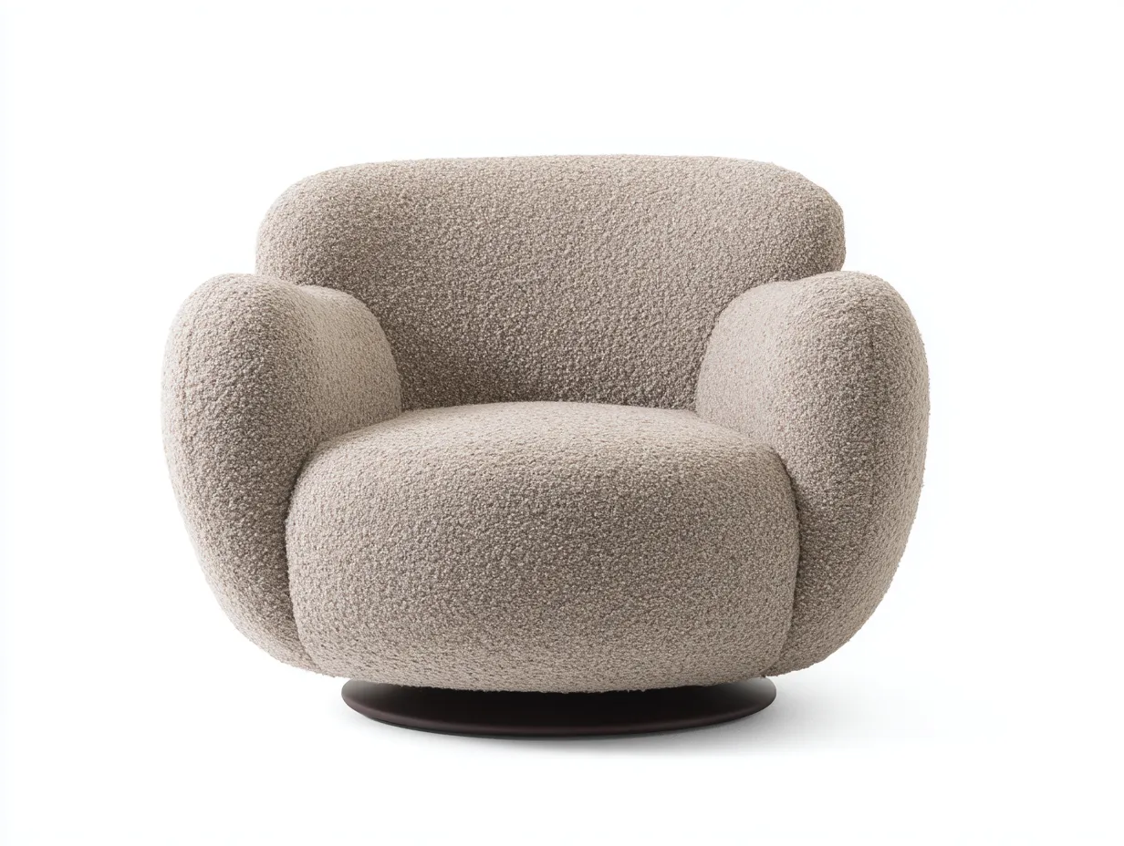 Sillón 96x88x78 cm - tejido bouclé beige - giratorio envolvente - para salón-Vilinzihome