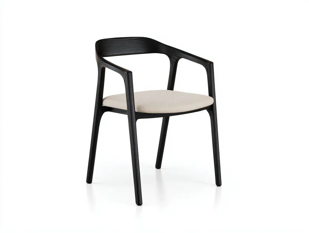 Silla de comedor 45x53x84 cm - madera negra y tela - negro y beige - para comedor - con respaldo recto atemporal-Vilinzihome