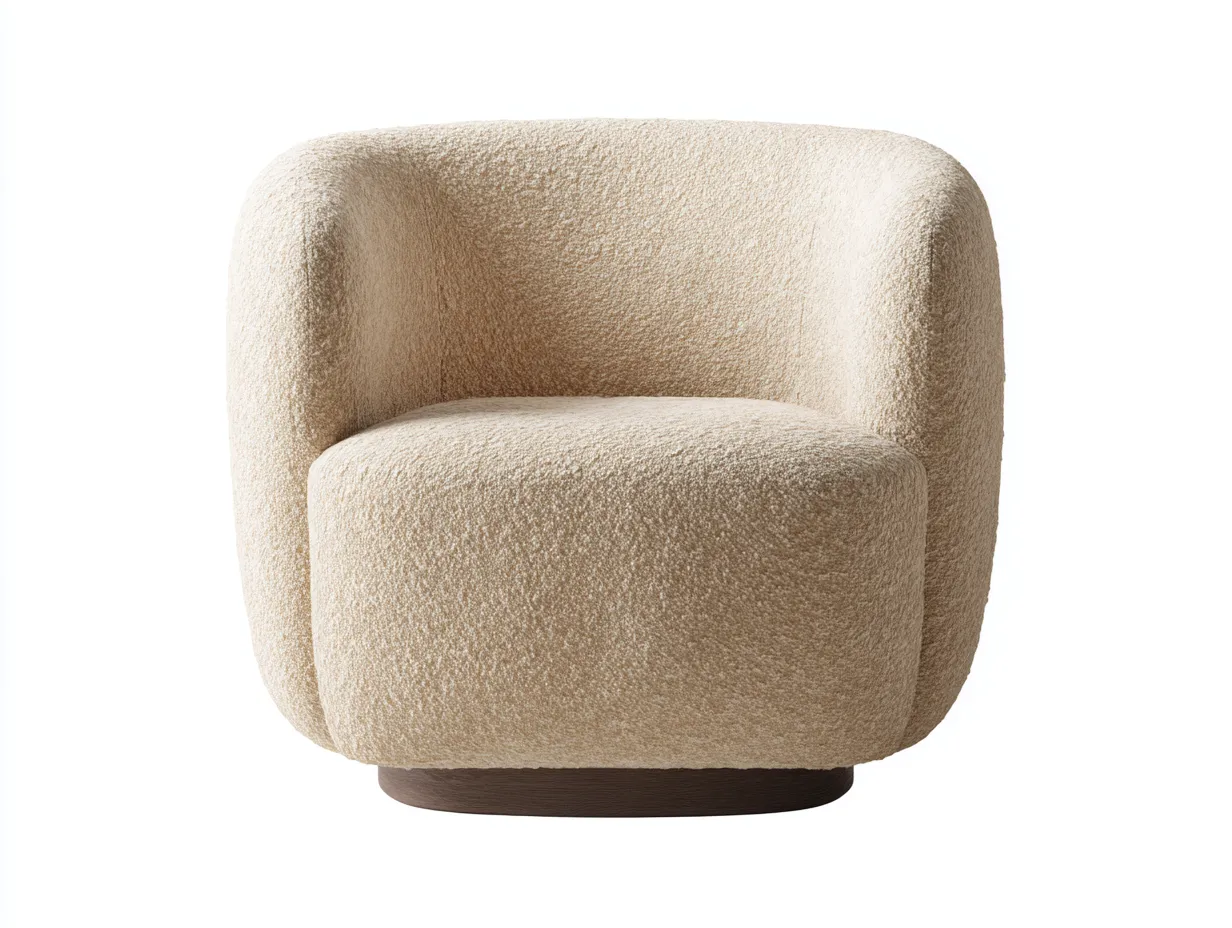 Sillón 88x86x80 cm - bouclé beige - base giratoria en madera oscura - para salón-Vilinzihome
