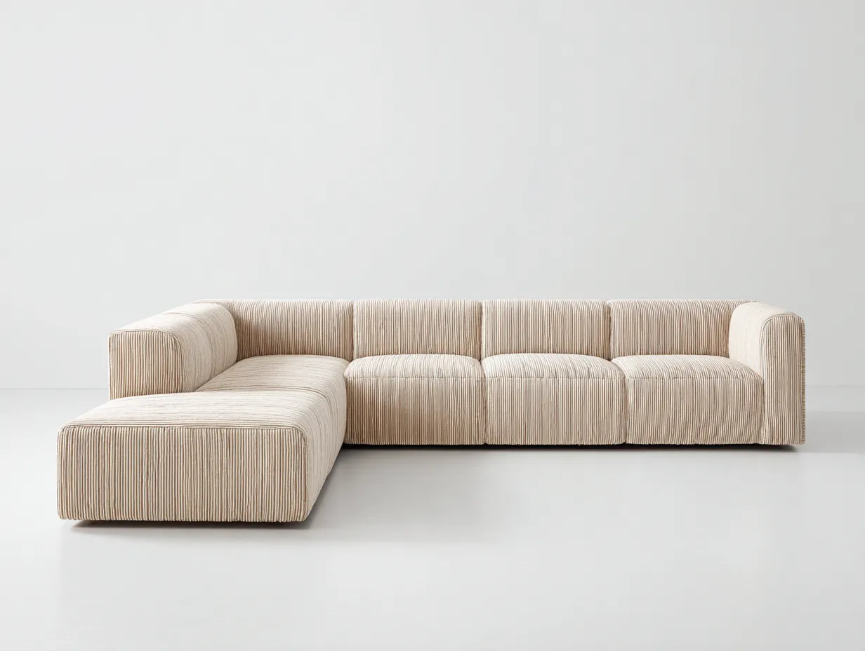 Sofá esquinero 298x168x69 cm - pana acanalada - beige claro - modular de líneas bajas-Vilinzihome