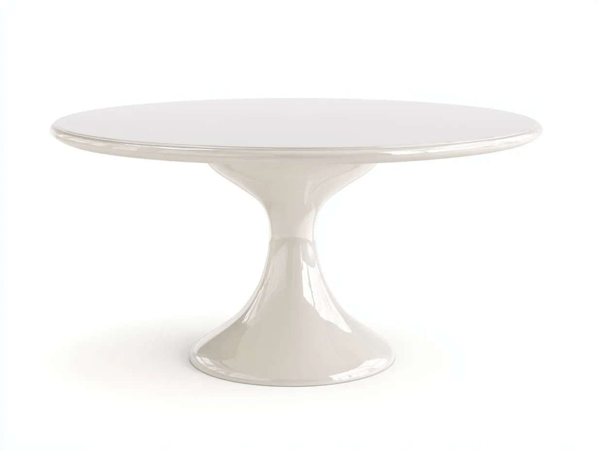 Mesa de comedor 130x130x74 cm - blanco roto brillo - base escultural - para comedor - diseño redondo elegante-Vilinzihome