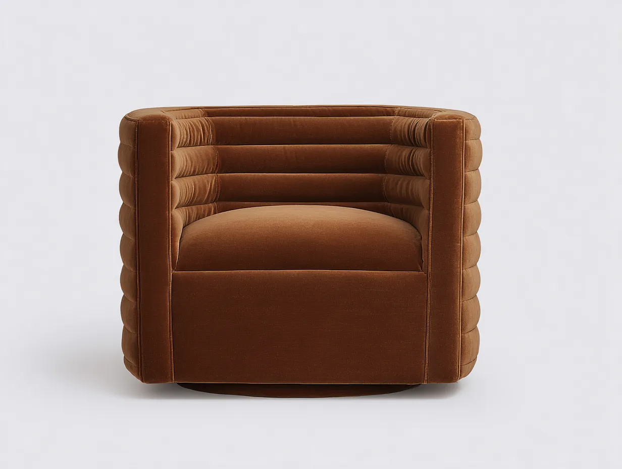 Sillón 86x84x78 cm - terciopelo marrón nogal - giratorio - para salón-Vilinzihome