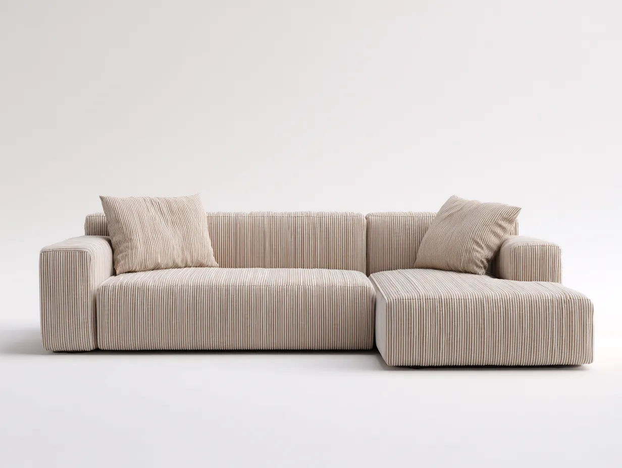 Sofá esquinero 260x158x70 cm - chenilla acanalada beige - modular compacto para salón-Vilinzihome