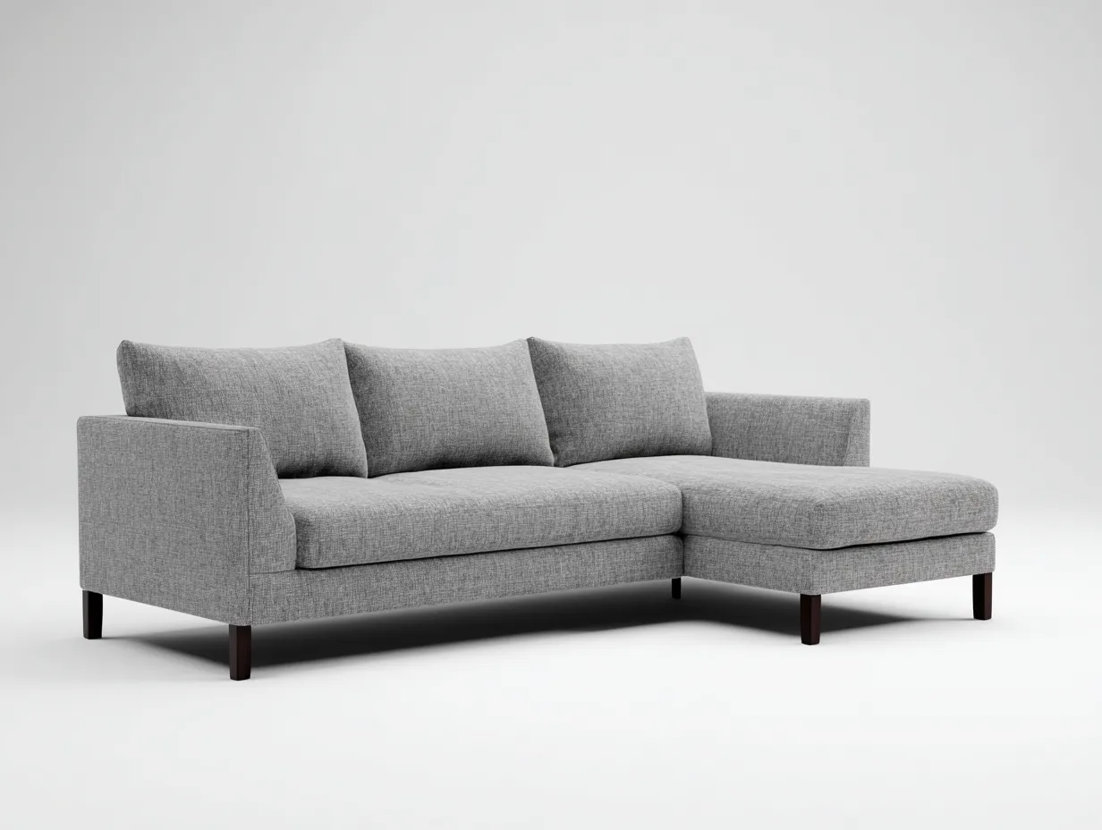 Sofá esquinero 248x156x83 cm - tejido gris claro y patas oscuras - estilo contemporáneo-Vilinzihome