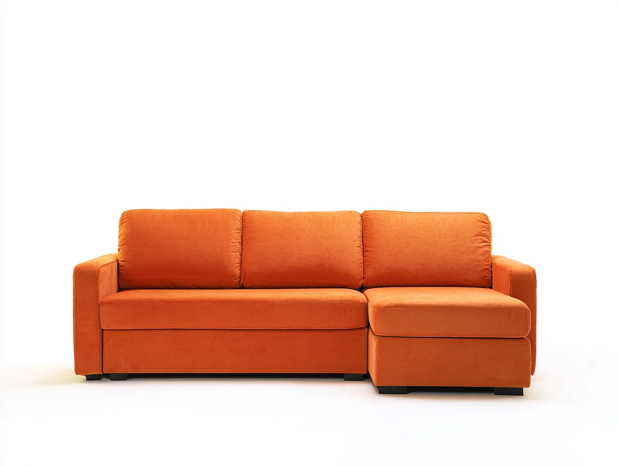 Sofá esquinero compacto 236x150x80 cm - naranja calabaza y base negra - chaise funcional para salón-Vilinzihome