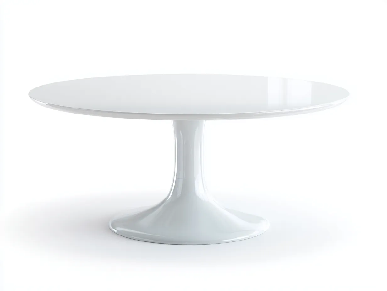 Mesa de comedor 140x140x74 cm - blanco brillo - pedestal central estilizado - para comedor - diseño contemporáneo-Vilinzihome