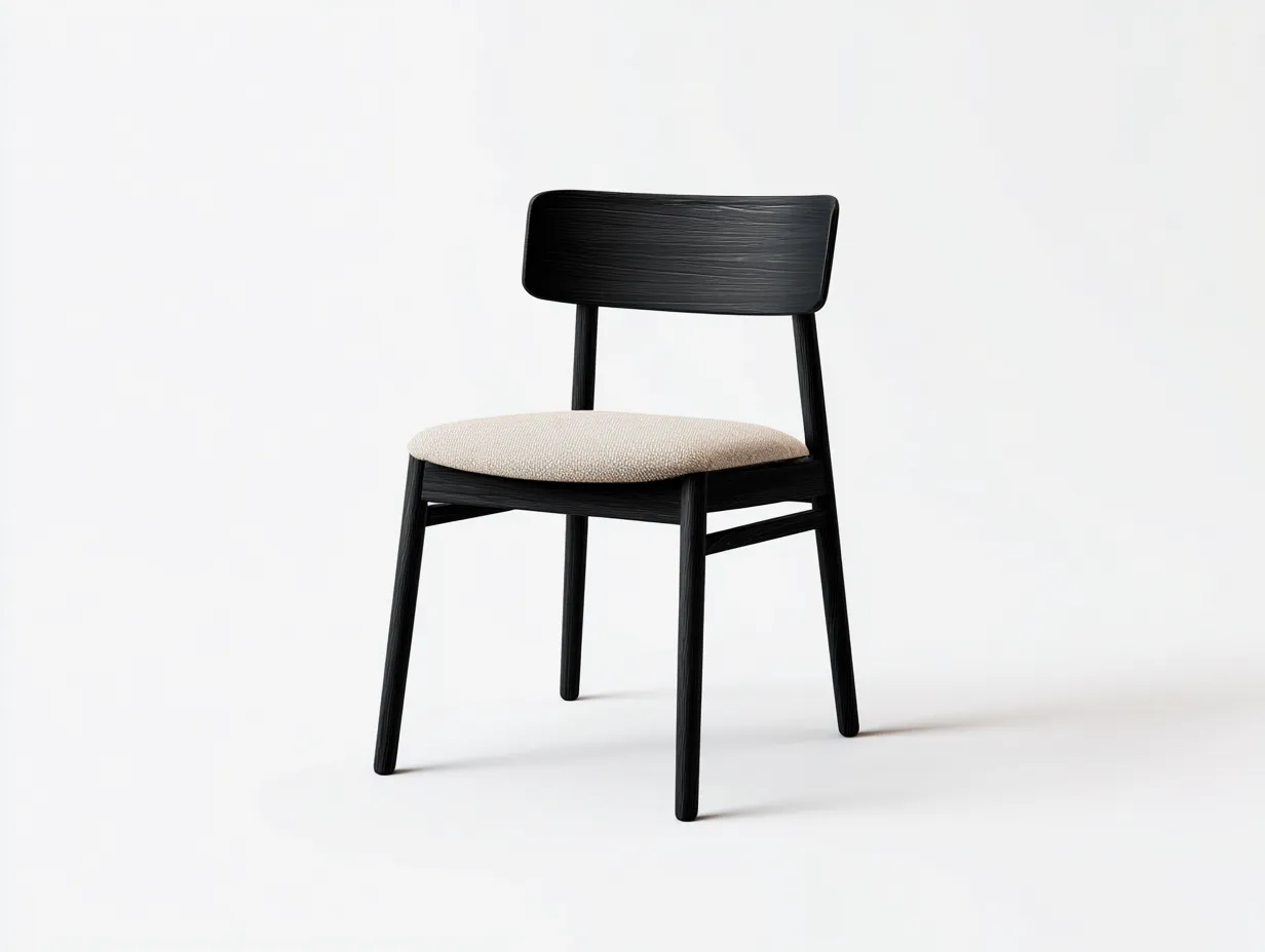 Silla de comedor 48x52x81 cm - madera negra y tela - negro y beige - para comedor - con respaldo abierto contemporáneo-Vilinzihome