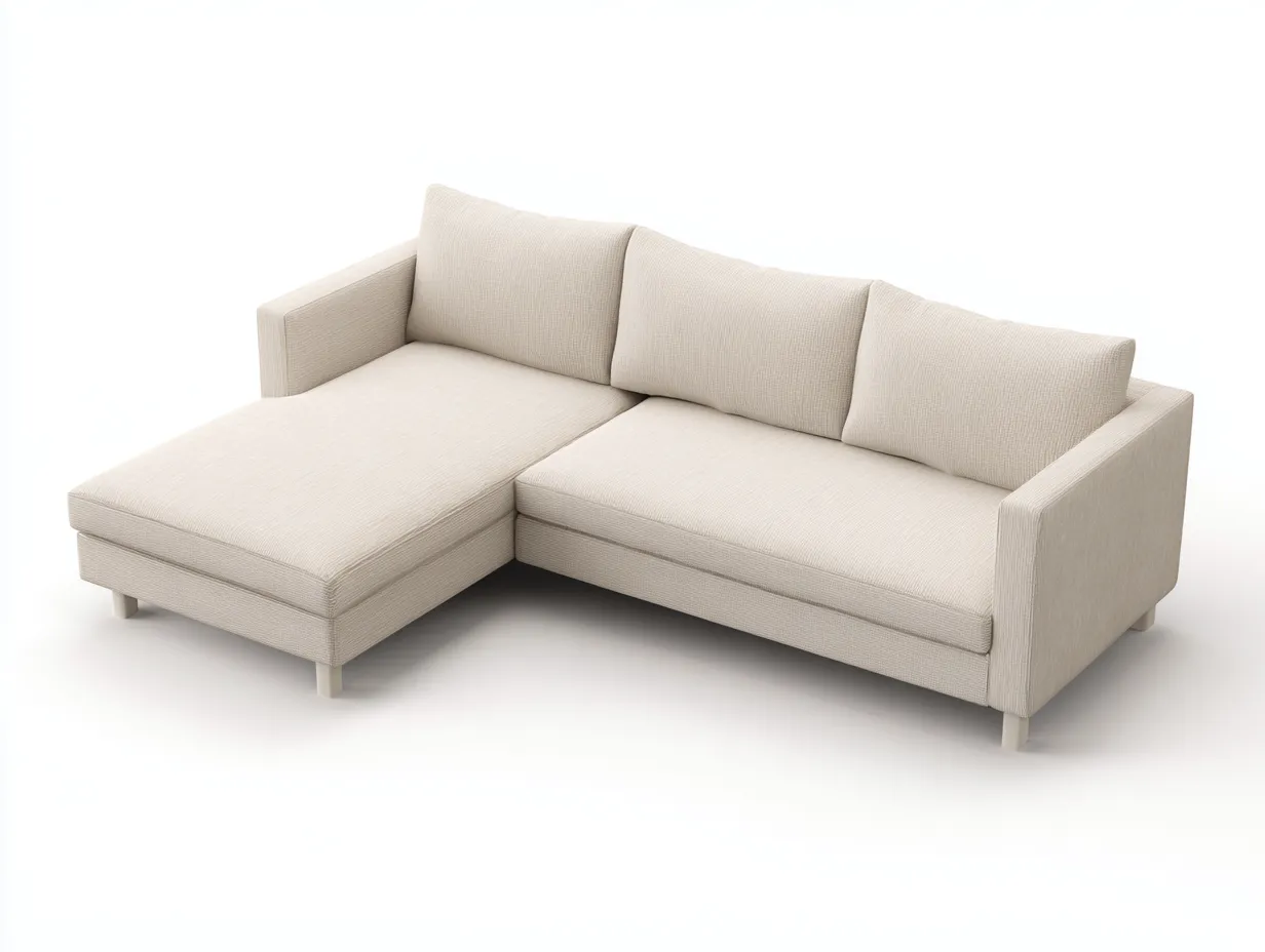 Sofá esquinero 255x160x84 cm - tapizado crema - con chaise longue y brazos rectos-Vilinzihome