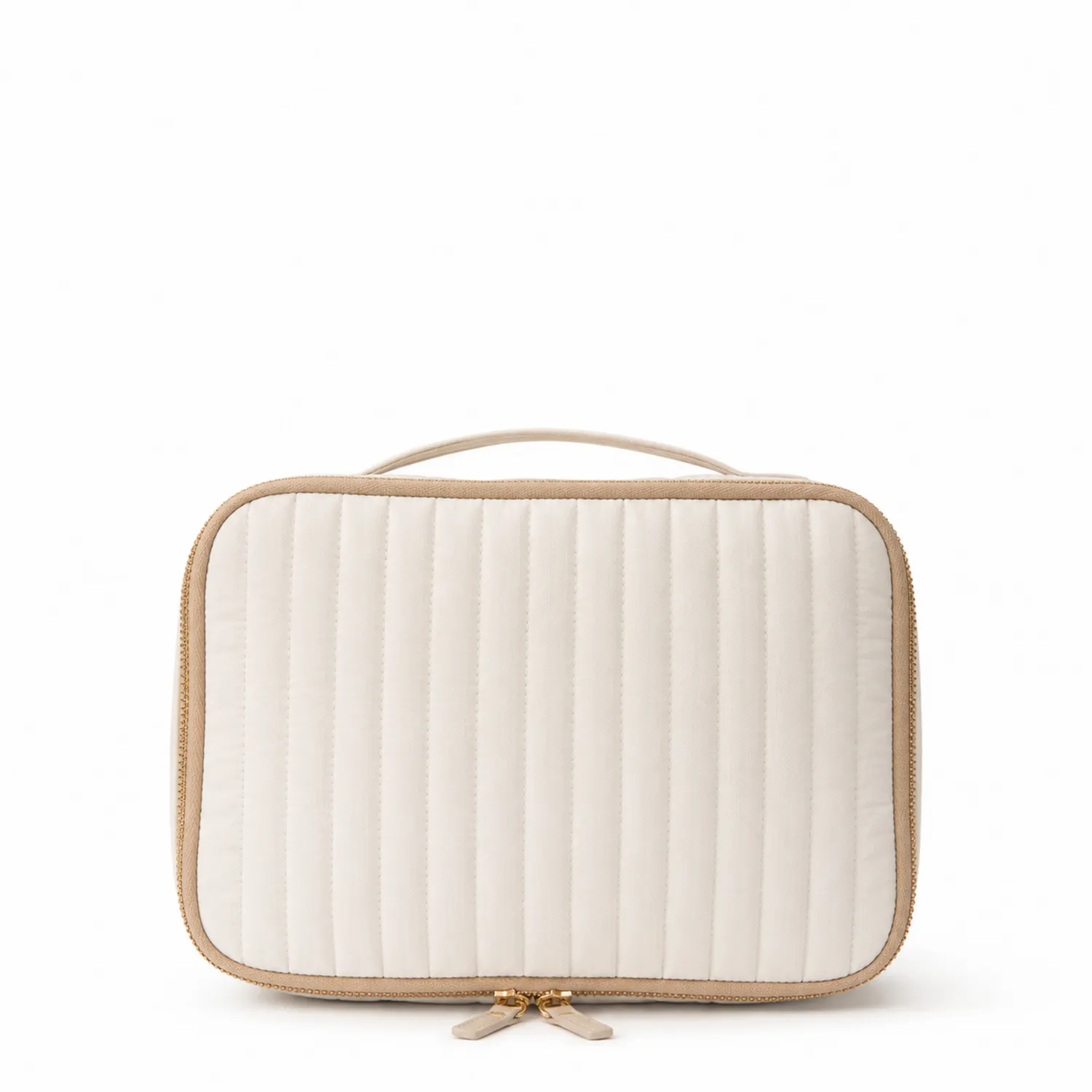 Bolsa de Maquillaje Acolchada Crema con Compartimentos