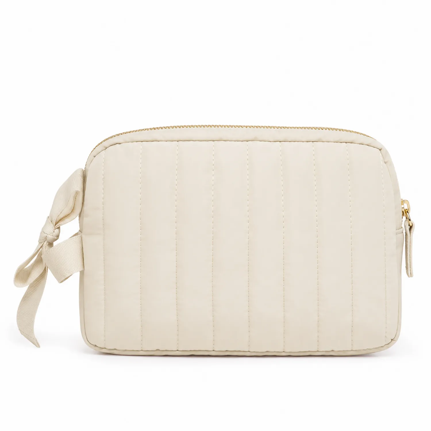 Neceser beige acolchado con lazo decorativo