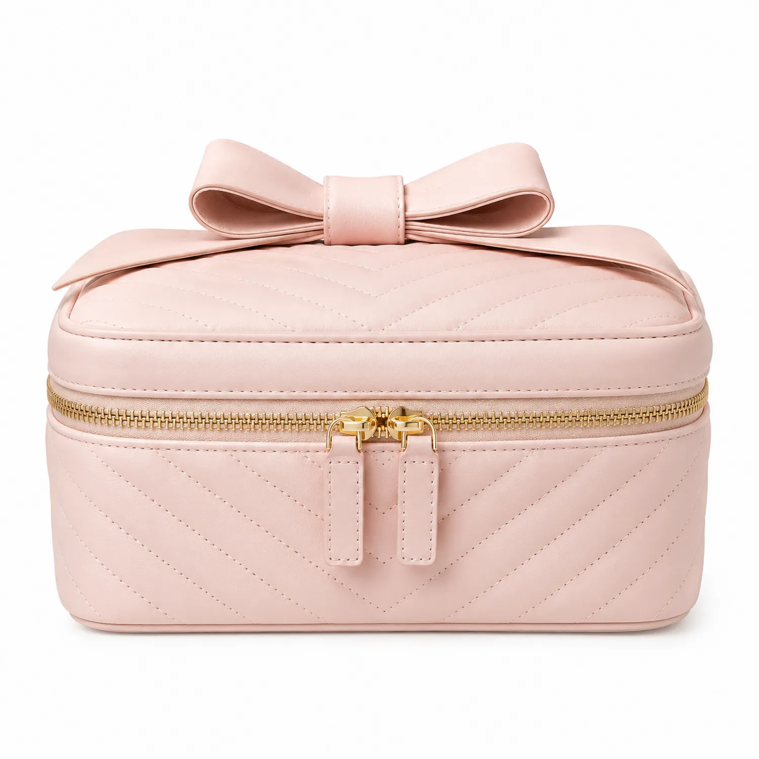Neceser cosmético rectangular con lazo rosa