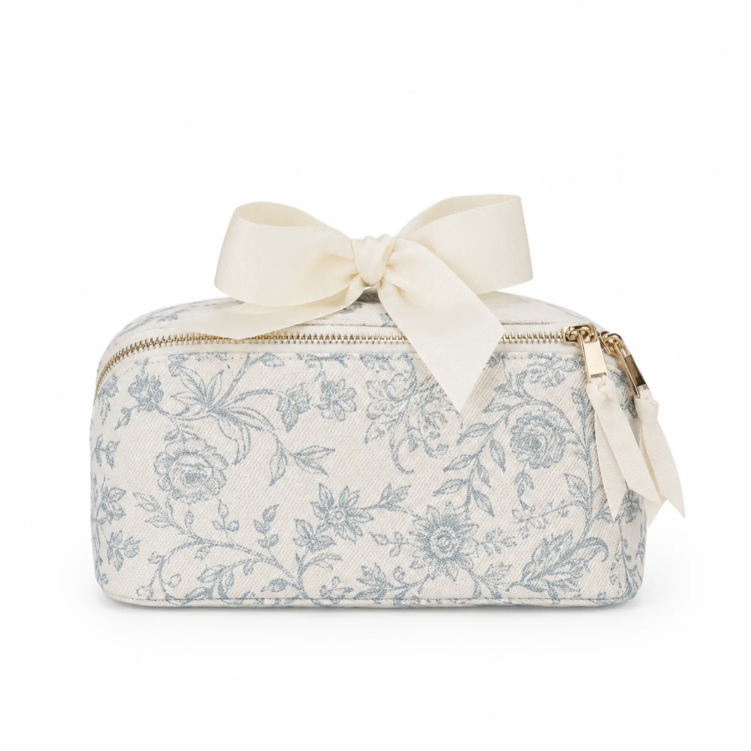 Neceser Rectangular con Diseño Floral en Azul y Beige