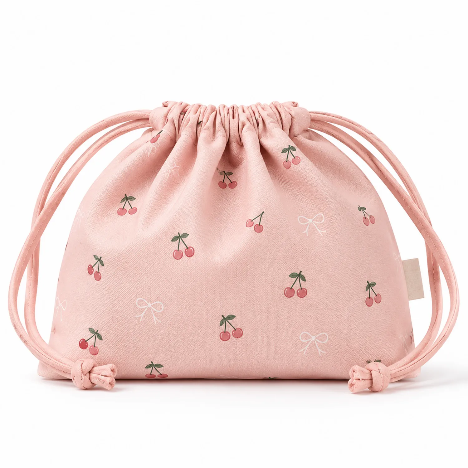 Bolsa de Saco Color Rosa con Estampado de Cerezas