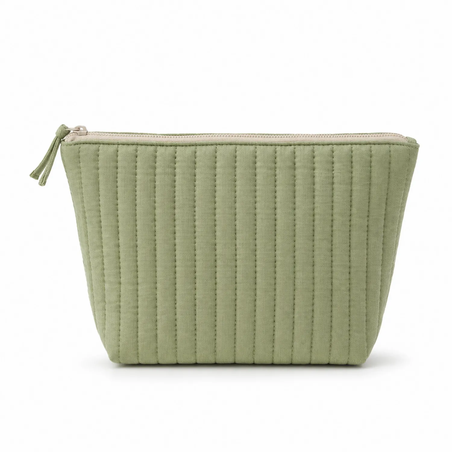 Neceser acolchado verde, elegante y compacto