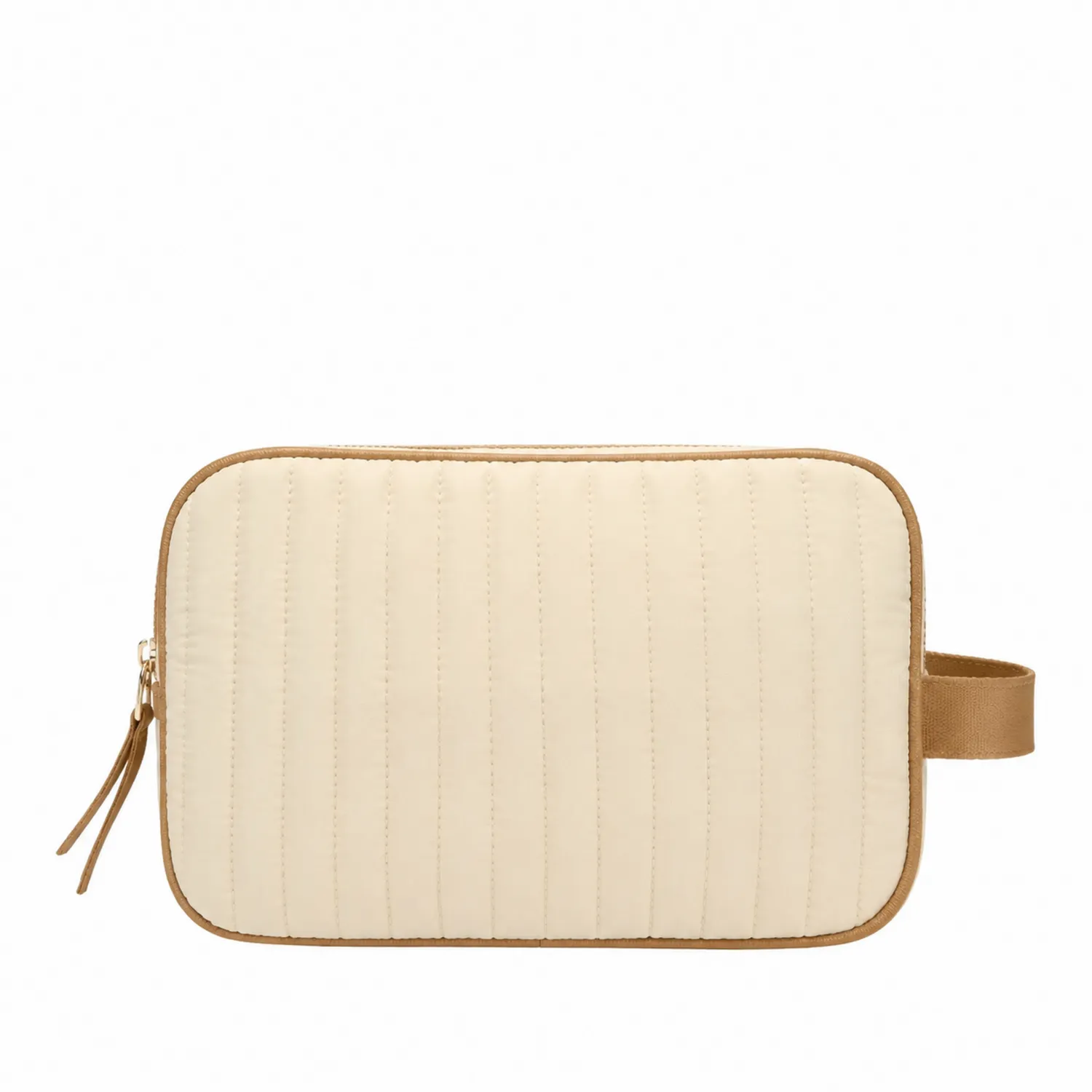 Neceser Acolchado Beige con Cremallera y Asa Lateral
