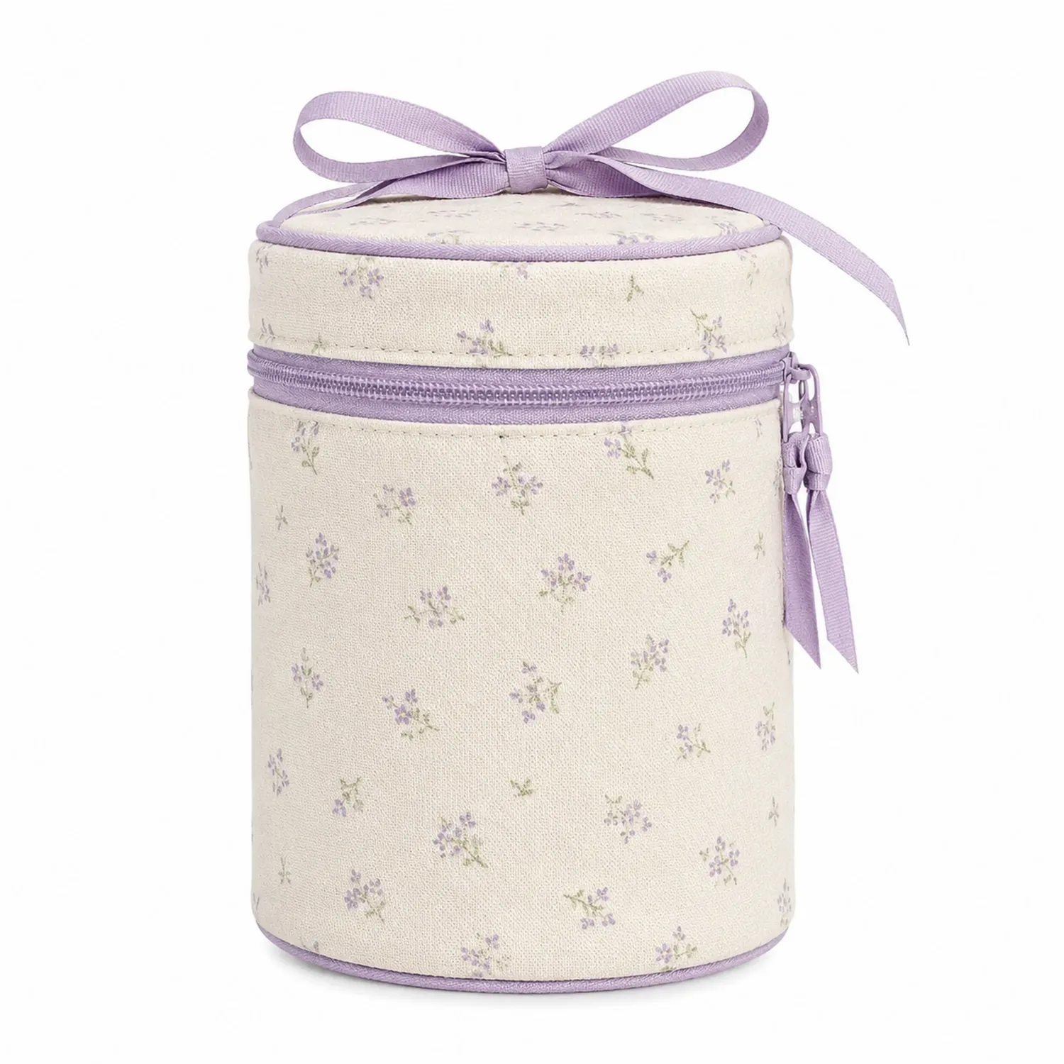 Neceser cilíndrico floral lila con lazo