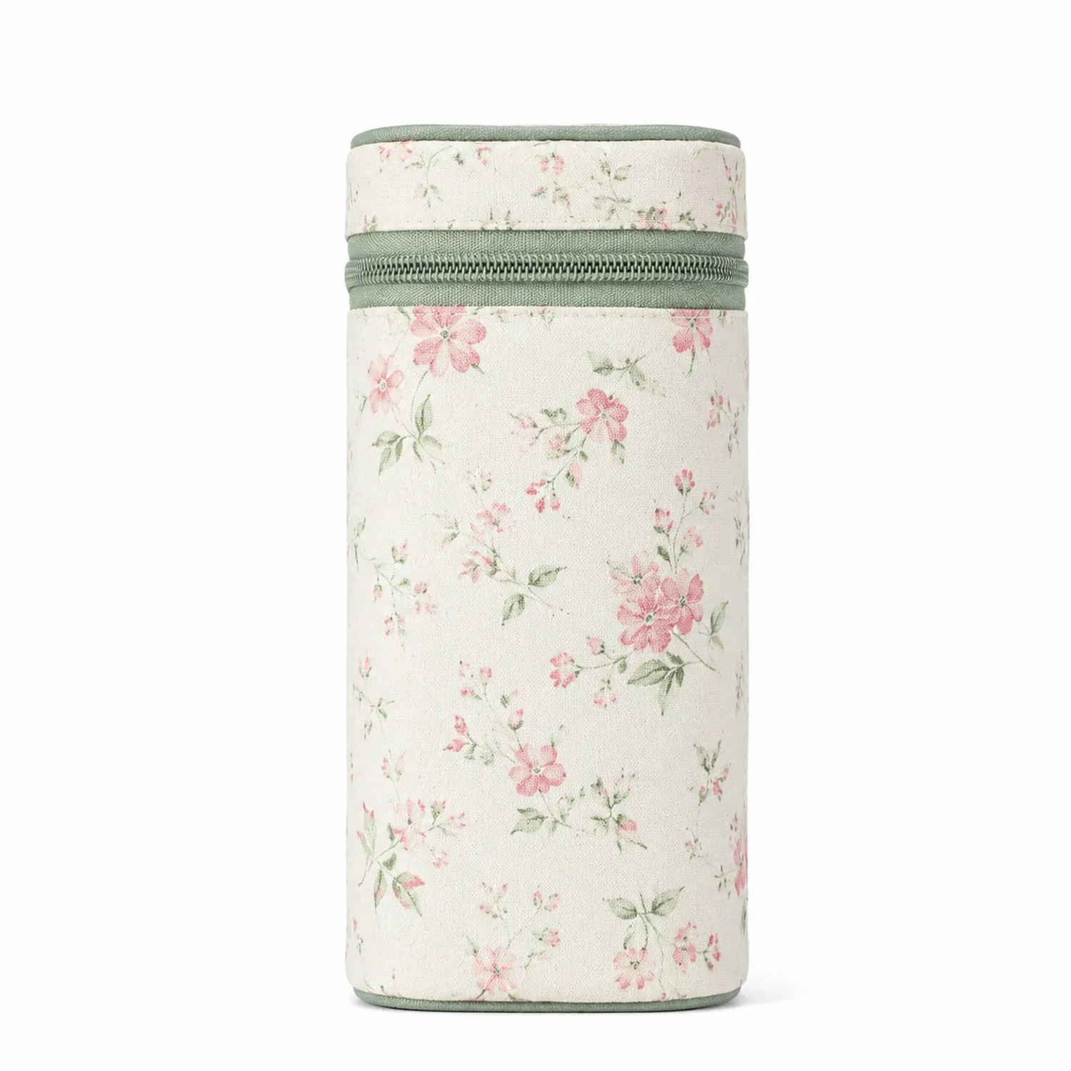 Bolsa de Cosméticos Cilíndrica Floral Beige y Rosa