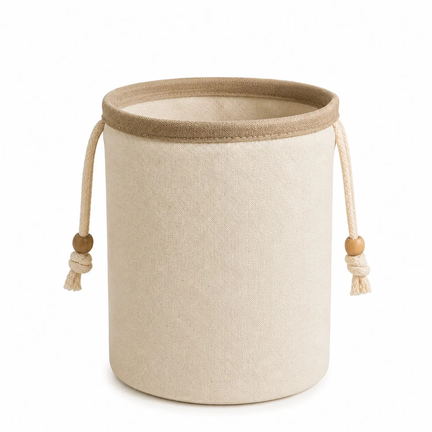 Cesta de Almacenamiento Cilíndrica Beige con Asas de Cuerda