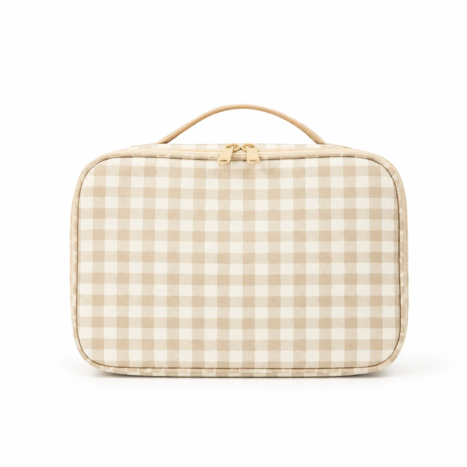 Neceser Rectangular de Viaje con Patrón de Cuadros Beige